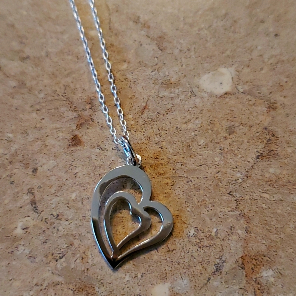 Silver 2 heart necklace